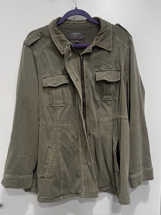 torrid Jackets & Blazers - Torrid Olive Green Peplum Utility military twill button up jacket plus size 1X